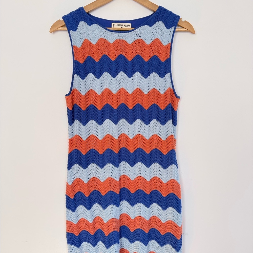 Anthropologie Electric & Rose Chevron Crochet Mini Dress Boho Coastal Beach M - Picture 6 of 11